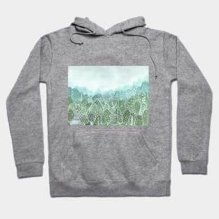 Misty forest landscape in green monochrome Hoodie